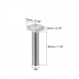uxcell Square Head Bolt, 2pcs M6x30mm Fully Thread 304 Stainless Steel Grade C Square Machine Screws