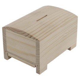 WooDeeDoo Simple Wooden Money Box | 125 x 95 x 80 mm | Small Chest with Sliding Opening on the Bottom | Unpainted & Unpainted Wood for Painting, Staining, Crafts, Decorating
