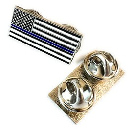 Thin Blue Line American Flag Pin Badge - Double Pin Clutch