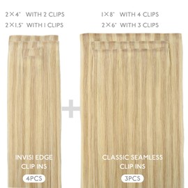 WENNALIFE Invisi Edge & Classic Seamless Clip in Hair Extensions Real Human Hair, 16 Inch 130 7pcs Light Blonde Highlighted Golden Blonde Hair Extensions for Women Invisible Straight Injection