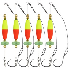 Catfish Rigs Float Rigs 6pcs Rattling Catfishing Tackle with Circle Hook Santee Rig Rattles Peg Floats for Bank River Lake Fishing (RED+YELLOW-6/0-6PCS)