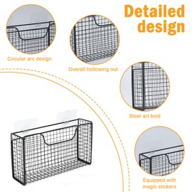 2 Pack Aluminum Foil Organizer, Foil and Plastic Wrap Organizer, Pantry Kitchen Cabinet Door Organizers, Self Adhesive Wall Mounted Storage Hanging Basket for Ziplock Bag, No-Drill, Mesh Metal