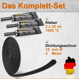 DeClean 4 m Sealing Cord Diameter 10 mm Seal Fibreglass Cord Door Seal Oven Including Glue, Fireplace Gasket Sealing Cord for Fireplace and Stove