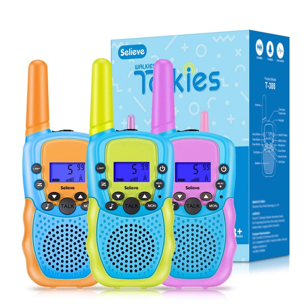 Toys for 3-12 Year Old Boys or Girls, Selieve Walkie Talkies Kids 3 Pack Outdoor Toys Long Range 8 Channels 2 Way Radio, Gifts for 3-8 Year Old Boys or Girls (Orange)