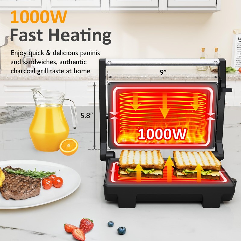 Sunvivi Panini Press Sandwich Maker: Electric Panini Press Grill with