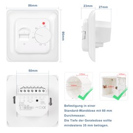 CNBINGO Room Thermostat Underfloor Heating Electric Controller with Sensor, Mechanical Thermostat Underfloor Heating Electric Underfloor Heating Controller Flush-Mounted