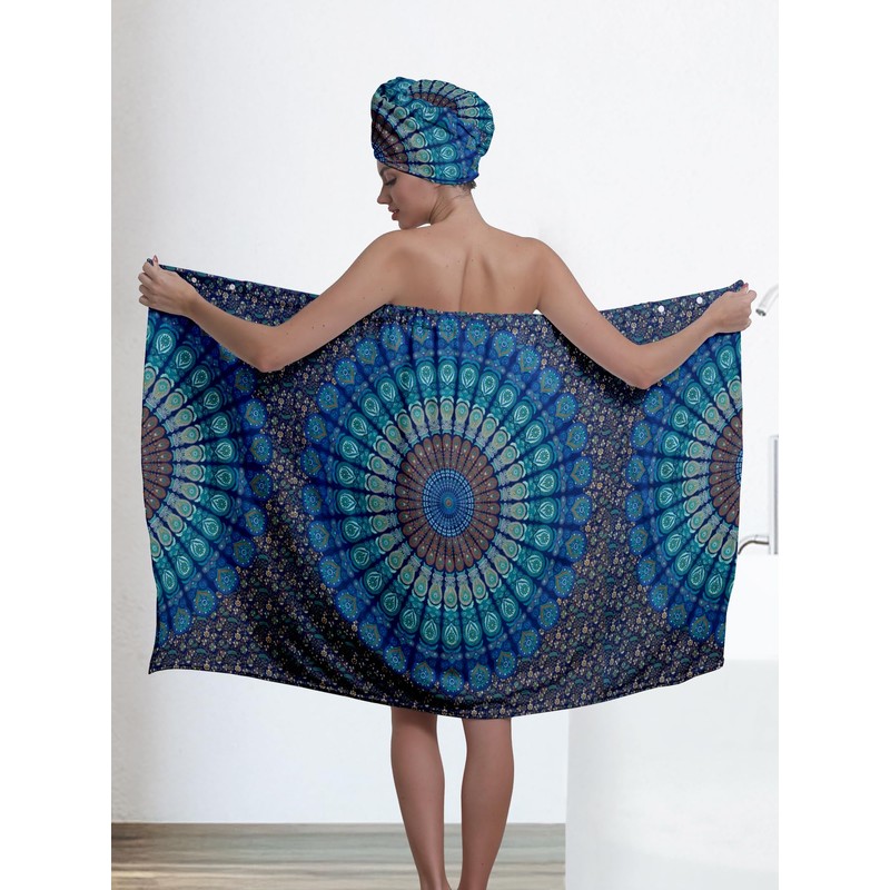 EENSYWEENSY Women's Spa Bath Towel Wrap Set with Hair Turban,