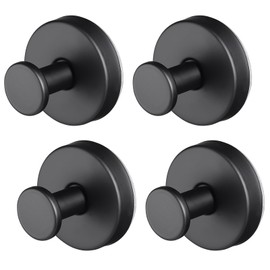 Coptiner 4 Pcs Vacuum Suction Cup Hooks Holder 304 Stainless Steel Waterproof Suction Cup Hooks Wall Hooks for Bathroom Round Utility Shower Towel Hanger No-Drill Rack Coat Hook(Matte Black)