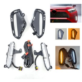 LEDIN LED Fog Lights Compatible for 2019 2020 2021 2022 2023 2024 Toyota Rav4 Dual Color White Yellow (OE Style Clear Lens with Bezels, Wires, Switch)