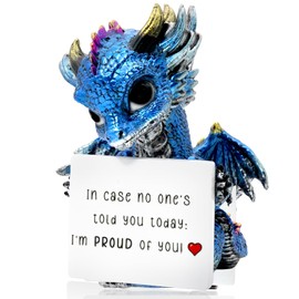 Aura Mojo Dragon Figurine - Fantasy Decor Statue with Customizable Sticker, Emotional Support Gift for Bookshelf & Desk Décor, Birthday Gifts for Women/Men/Friends (Blue)