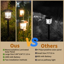Glosola 6Pack Solar Pathway Lights Outdoor Waterproof IP65, Brown Solar Lights Outdoor with Hook Upgraded 1000mAH Battery, Up to 12Hrs, Auto On/Off, Garden Decor for Yard, Driveway, Walkway (Bulb)