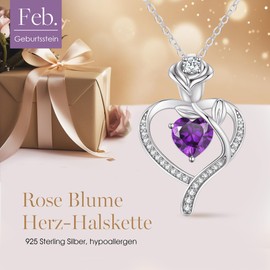 CDE Women's Rose Gold Heart Necklace 925 Sterling Silver Birthstone Gifts for Women with Pendant Jewellery Birthday Christmas Valentine's Day Mother's Day Mum, Sterling Silver