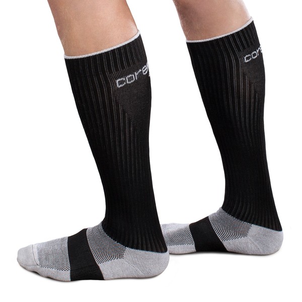 CoreSport Athletic Performance Compression Socks - 20-30mmHg Moderate Compression (Black, Large)