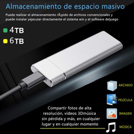 YEBGAHJ Disco Duro Portátil Externo SSD de 4TB con USB 3.0, Ultra Delgadode Gran Capacidad, Alta Velocidad de Almacenamiento de Datos, Compatible con Mac y PC (Plata, 4, TB)