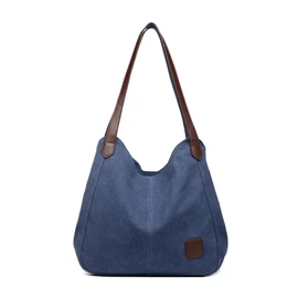 Kono Women Canvas Hobo Shoulder Bag Handbag Ladies Vintage Multiple Pockets Tote Top Handle Bags for Shopping Work School Travel Casual Daily (Navy)