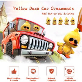 wonuu Lindos adornos de coche de pato amarillo con diseño de pato fresco, decoración de tablero de coche, muñeca de cabeza agitada