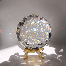 Tirifer Clear Glass Crystal Ball Prisms with Stand, Window Rainbow Maker Sphere Faceted Gazing Ball for Home Décor, Christmas, Wedding, Suncatcher (120mm/4.72in)