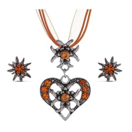 Bieiyhe Costume Jewellery Women's Set, Dirndl Jewellery Oktoberfest Accessories, Costume Necklace and Earrings, Outfit for Oktoberfest, Dirndl Necklace, Dirndl Jewellery Heart with Edelweiss, Alloy