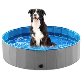 Jasonwell Foldable Dog Pet Bath Pool Collapsible Dog Pet Pool Bathing Tub Kiddie Pool Doggie Wading Pool for Puppy Small Medium Large Dogs Cats and Kids 39.5" Grey