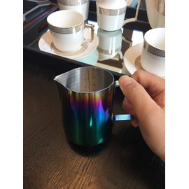 Joytata Stainless Steel Milk Frother - 12oz, 350ml Steaming Pitcher - Perfect for Latte Art, Espresso & Cappuccino Makers - Rainbow Color