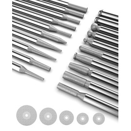 25Pcs Diamond Grinder Bit and Cutting Wheel Set for Dremel, 20 Pcs Grinding Burr Drill Bit with 1/8 Inch Shank, 5 Pcs Cutting Wheel with 2pcs 3mm Mandrel for Rotary Tool