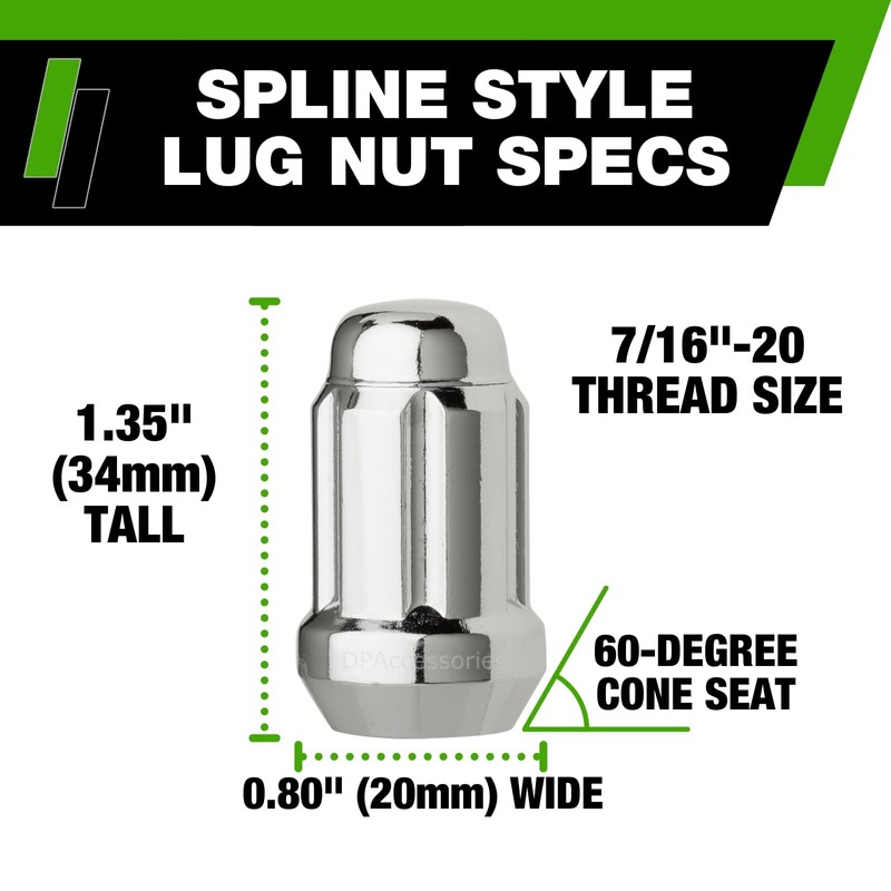 DPAccessories Chrome 7/16-20 Lug Nuts for Aftermarket Wheels - Closed