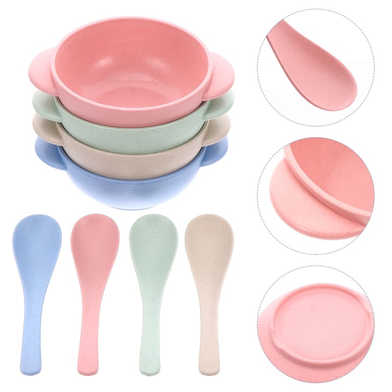 OUNONA 4 Piece Kids Bowl Set Straw Material Break-Resistant with