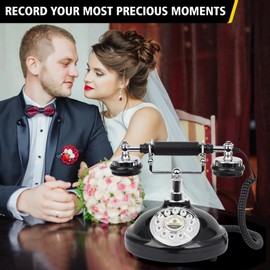 ROOMEDAL Audio Guest Book Wedding Phone, Record Customized Audio Message with Guest Book Retro Phone Audio GuestBook for Wedding Birthday Party Confession (Rechargeable Battery)