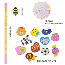 SULOLI Pencils with Rubbers on The End,24PCS Pencils for Kids Pencil and Rubber Set Pencils for Party Bags Gifts