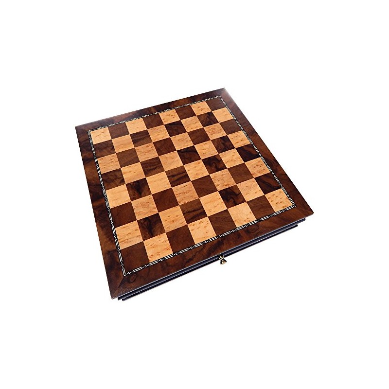 Vada Burl Wood Inlaid Chess Cabinet with Drawer, Medium 13