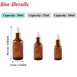 ROHIJALE 6Packs 30ml/1Oz Amber Glass Dropper Bottles with Golden Caps Small Eye Dropper Containers For Essential Oils Empty Leakproof Travel Tincture Bottles for Cuticle Body Oils