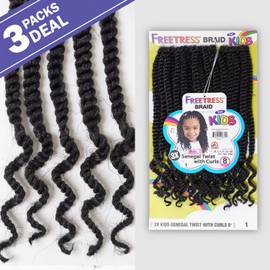 FreeTress Crochet Braids 3X Kids Senegal Twist with Curls 8" (3-PACK, T530)