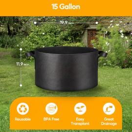Simple Deluxe Grow Bags 15 Gallon 5 Pack Planter Pots with Handles, Thickened Nonwoven Fabric Aeration Cloth Bag, Heavy Duty Gardening for Tomoato, Potato, Vegetable and Flowers, Black with 5 Labels