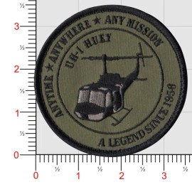 UH-1 HUEY SINCE 1956 ANYTIME ANYWHERE HELICOPTER HOOK & LOOP OD GREEN  PATCH