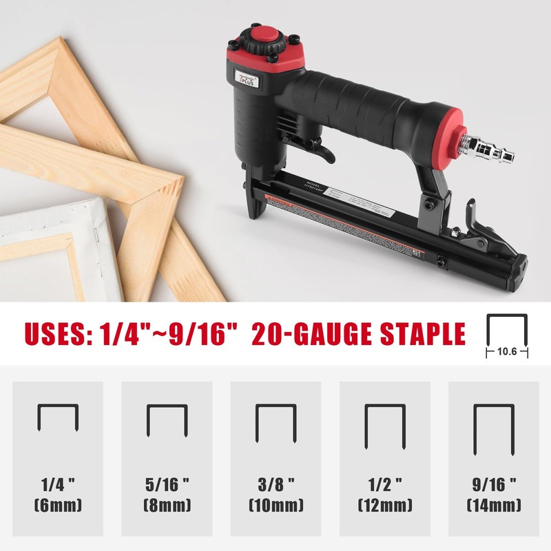 3PLUS HT5014SP Pneumatic 20 Gauge Stapler, T50 Upholstery Stapler, 1/4-Inch