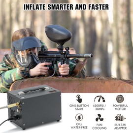 PCP Air Compressor, Airgun Compressor, Portable 4500Psi/30Mpa, Water/Oil-Free, One Button Start, Bursting disc, Built-in Fan, 12V DC 110V AC, Manual-stop, PCP Rifle/Pistol and Paintball Tank Air Pump