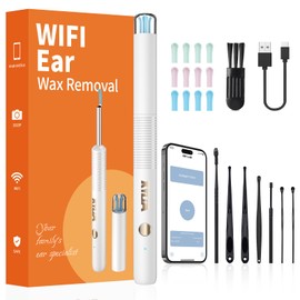 Xylla Ear Wax Removal Kit WiFi Ear Cleaner 1920P FHD Ear Camera,Ear wax remover with 8 PCS Ear Cleaning Kit,Ear Scope Otoscope with 6 LED Lights,Silicone Ear Wax Removal Tool for iOS & Android (White)