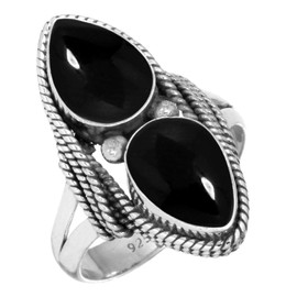 Jeweloporium 925 Silver Ring for Women Size L 1/2 Natural Black Onyx Gemstone Vintage Silver Ring Christmas - Gift Solitaire Jewelry