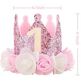 Bkemkri Birthday Crown, Princess Girls' First Birthday Crown, Adjustable First Birthday Hat, Baby Crown for Children, Girls First Birthday Party, Kids Party Hat Party Decoration