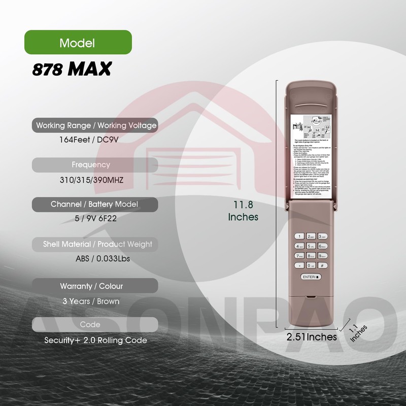 878Max Universal LiftMaster Garage Door Opener Keypad【12 Year Warranty】