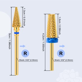 CGBE 2PCS Nail Drill Bits, Tungsten Steel Gold Drill Bit with Medium Gravel , Professional 3/32" Electric Nail Drill, Nail Cutter Bits for Manicure Pedicure, Cone + Pointed Cone Shape
