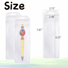 100Pcs Resealable Beadable Pen Packaging Clear Pen Bags Great for Bead Pen Office Home Party Favor Food Storage Cookies Sample Jewelry Snack (2.75x7.8inch)