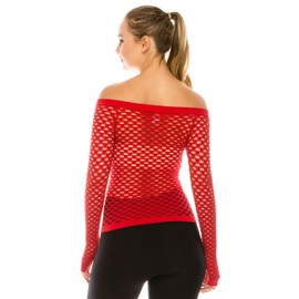 Kurve Stretchy Fishnet Long Sleeve Top, UV Protective Fabric, Rated UPF 50+ (Made with Love in The USA), Red, Medium/Large