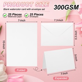 PATIKIL 25 Sets Pure Cotton Watercolor Cards 140lb/300 GSM Postcards with Envelopes for Art Painting Creative Thank Notes, 5x7 Inch Foldable Size(Red)