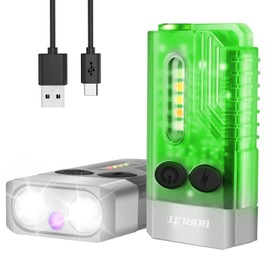 BORUIT V10 LED Small Powerful EDC Flashlight with 365nm UV Red Green Blue Light,Super Bright 1000 LM USB C Rechargeable Powered Mini Pocket Keychain Flash Light-14 Modes,Tail Magnet,Beeping Sound