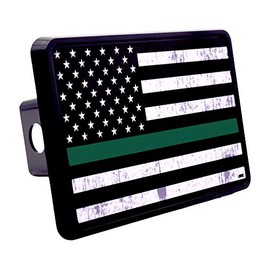 Rogue River Tactical Tattered Thin Green Line Flag Trailer Hitch Cover Plug US Federal Law Enforcement Officers and Military Veterans Border Patrol Game Warden and Park Ranger