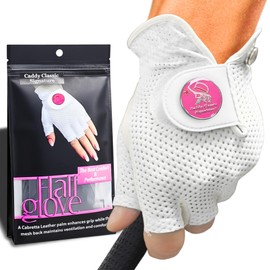 Caddy Classic Ladies Golf Glove Women | Half Finger Mesh Design for High Breathability | Premium Leather Construction for Comfortable Fit | Includes Stylish Magnetic Ball Marker