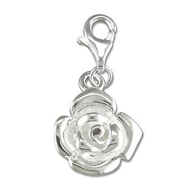 Rose Flower Sterling Silver Clip-On Charm - for Thomas Sabo Style Charm Bracelets. R6186