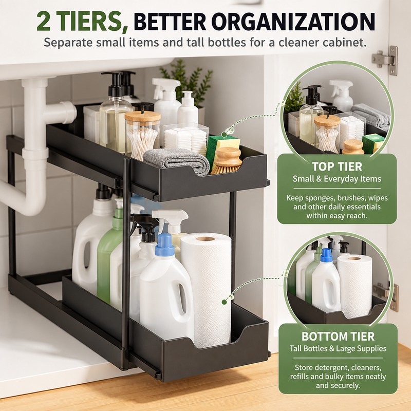 2-Tier Under Sink Organizer for Kitchen & Bathroom – Pull-Out