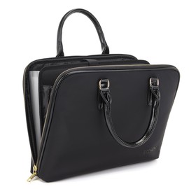 Accordian File Organizer Tote,Folder with Zipper & Labels,12 Pocket Expanding File Folder， Paper Folder for Letter A4 Files Business Teacher Office Bag (Black)